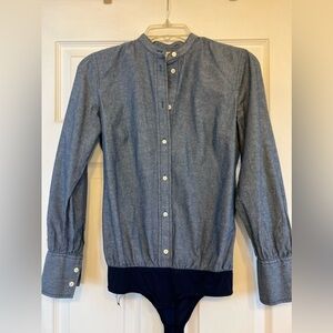 J. Crew long sleeve bodysuit blouse in denim blue, Size OO